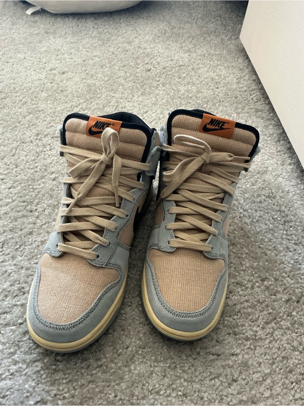 Nike Men’s High-Top Sneakers in Tan and Gray with Black Accents